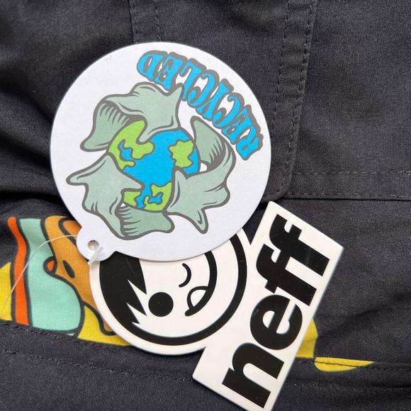 New NEFF Shorts Novelty Duck Print Swim Trunks Board Beach Black Yellow Sz L NWT - Picture 4 of 6